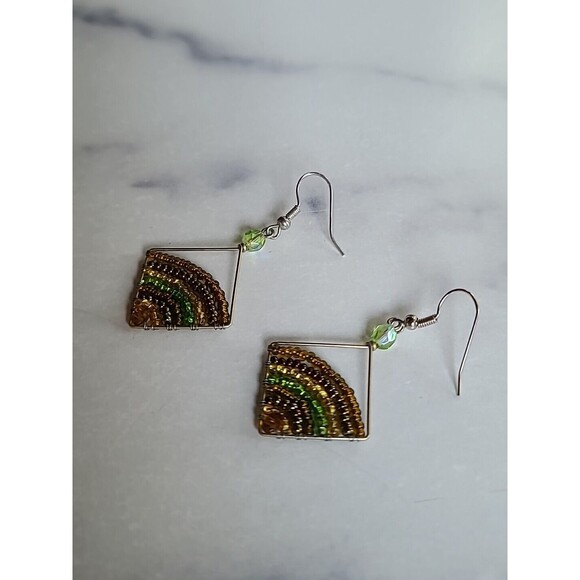 Beaded Dangling Pierced Earrings Vintage - Picture 7 of 10